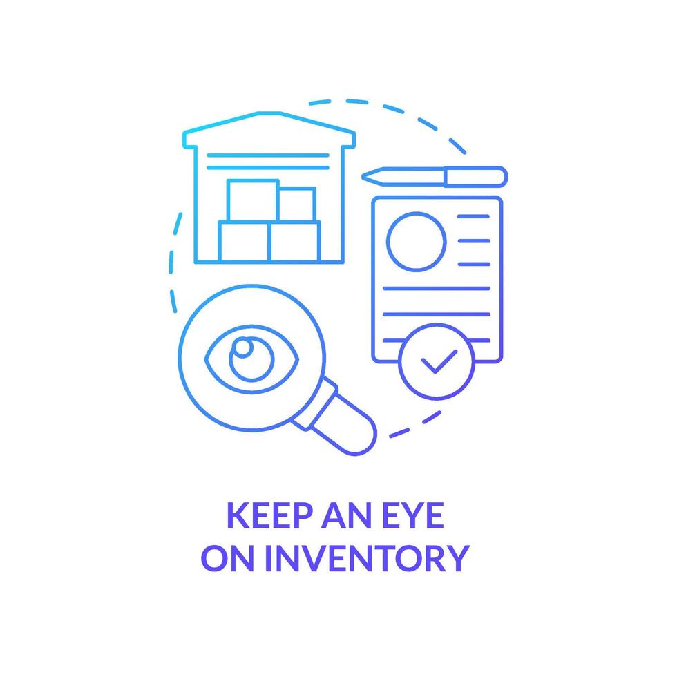 gardez un œil sur l'icône de concept de dégradé bleu d'inventaire. vérification des outils. moyen d'augmenter l'efficacité de l'entreprise illustration de ligne mince idée abstraite. dessin de contour isolé. vecteur