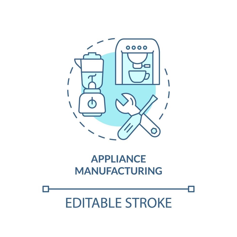 icône de concept turquoise de fabrication d'appareils électroménagers. électronique domestique. illustration de la ligne mince de l'idée abstraite du sous-secteur. dessin de contour isolé. trait modifiable. vecteur