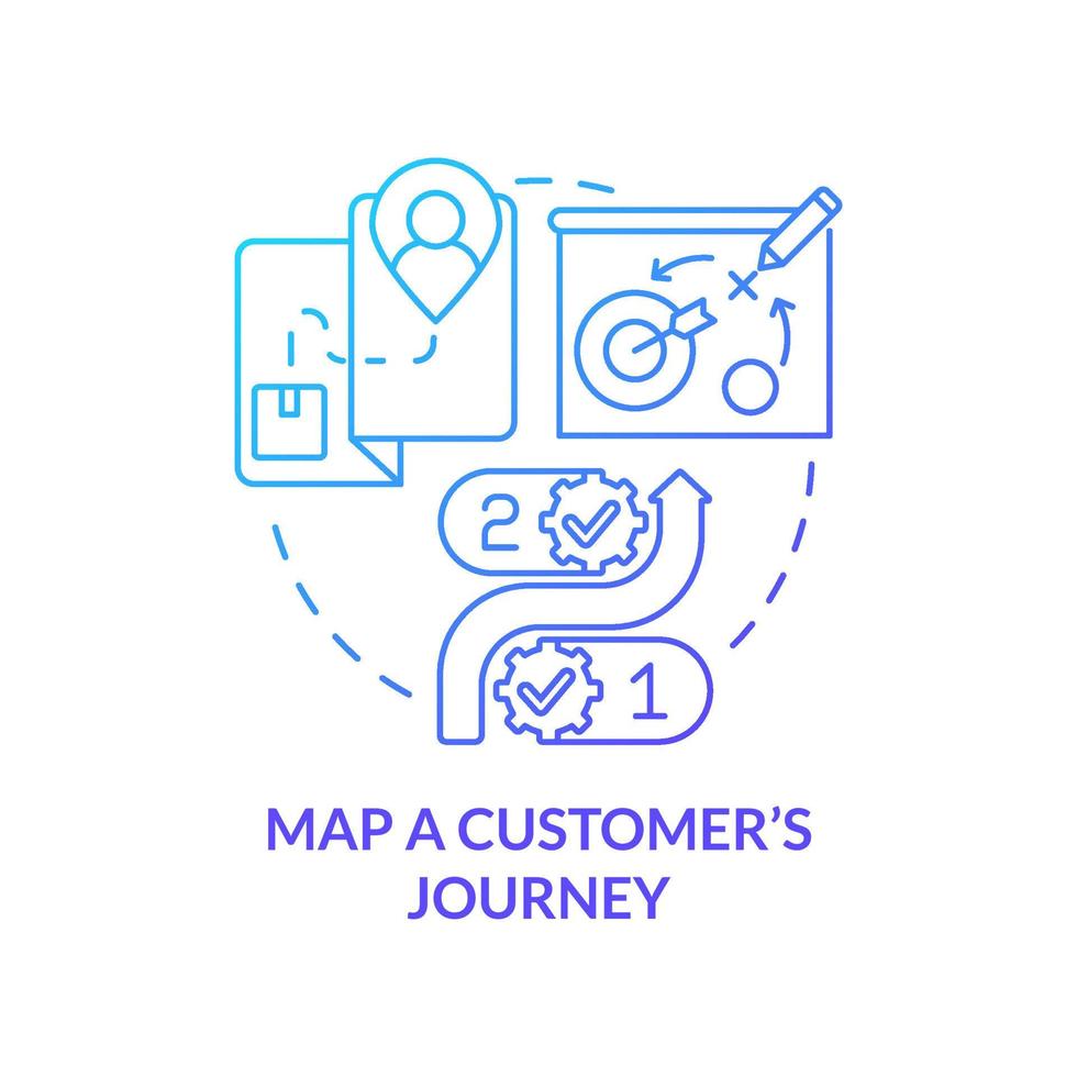 carte icône de concept de dégradé bleu de parcours client. analyse de marché. moyens d'illustration de ligne mince d'idée abstraite d'entreprise centrée sur le client. dessin de contour isolé. vecteur