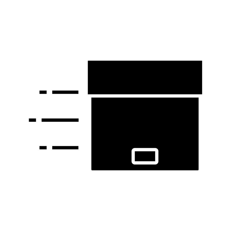 icône de glyphe de colis volant. service de livraison rapide. forfait. boîte en carton. symbole de la silhouette. espace négatif. illustration vectorielle isolée vecteur