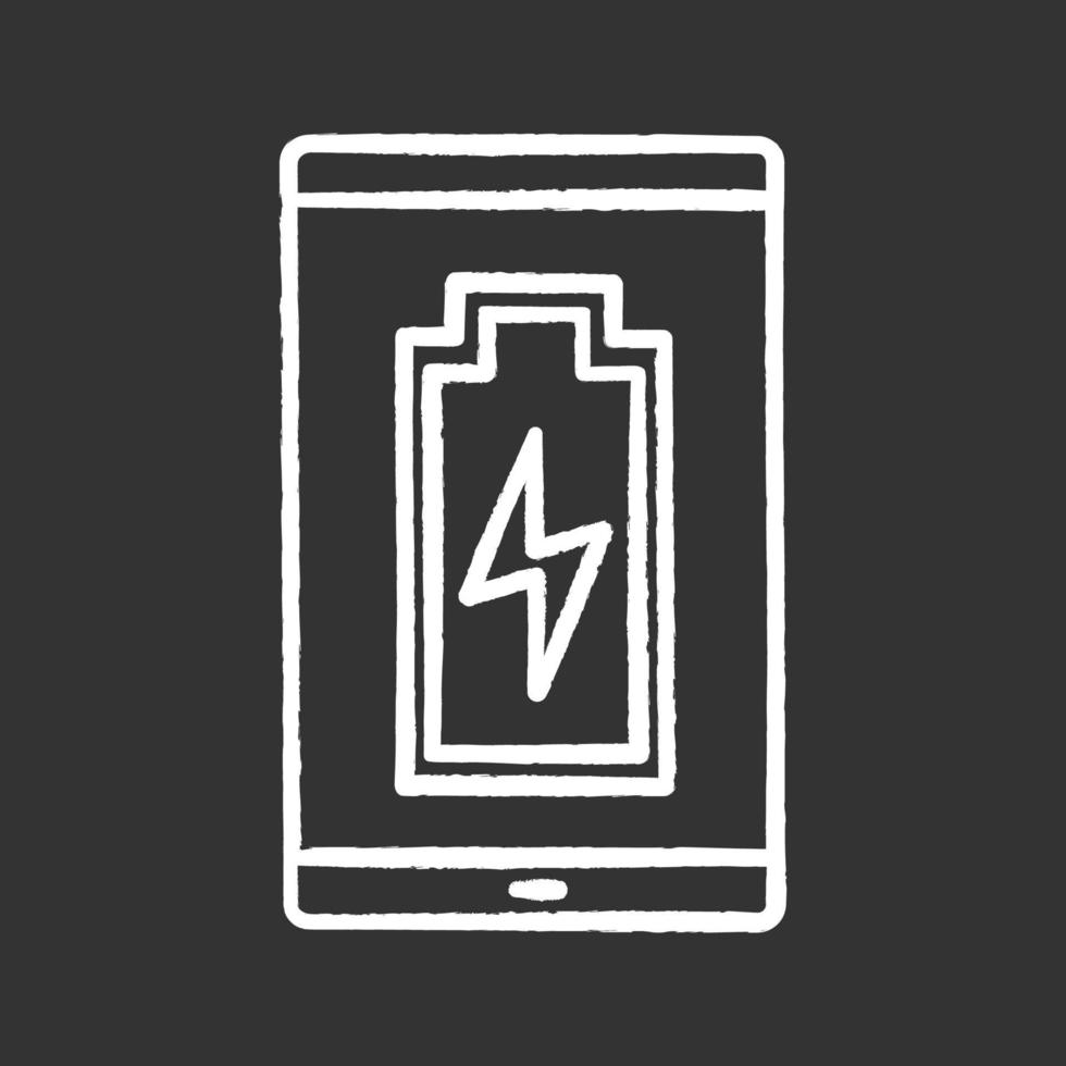 icône de craie de charge de batterie de smartphone. charge terminée. indicateur de niveau de batterie de téléphone portable. illustrations de tableau de vecteur isolé