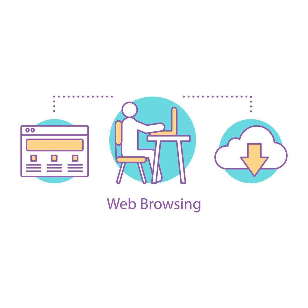 icône de concept de navigation sur Internet. illustration de fine ligne d'idée de navigation sur le web. Cloud computing. recherche de données. service de stockage numérique. dessin de contour isolé de vecteur