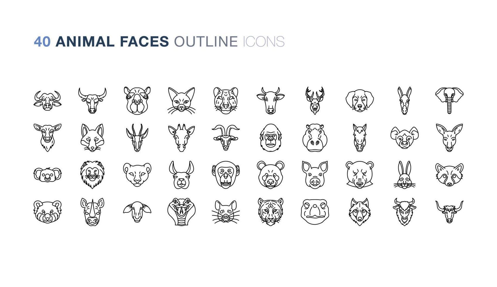 icônes de contour de visages d'animaux vecteur