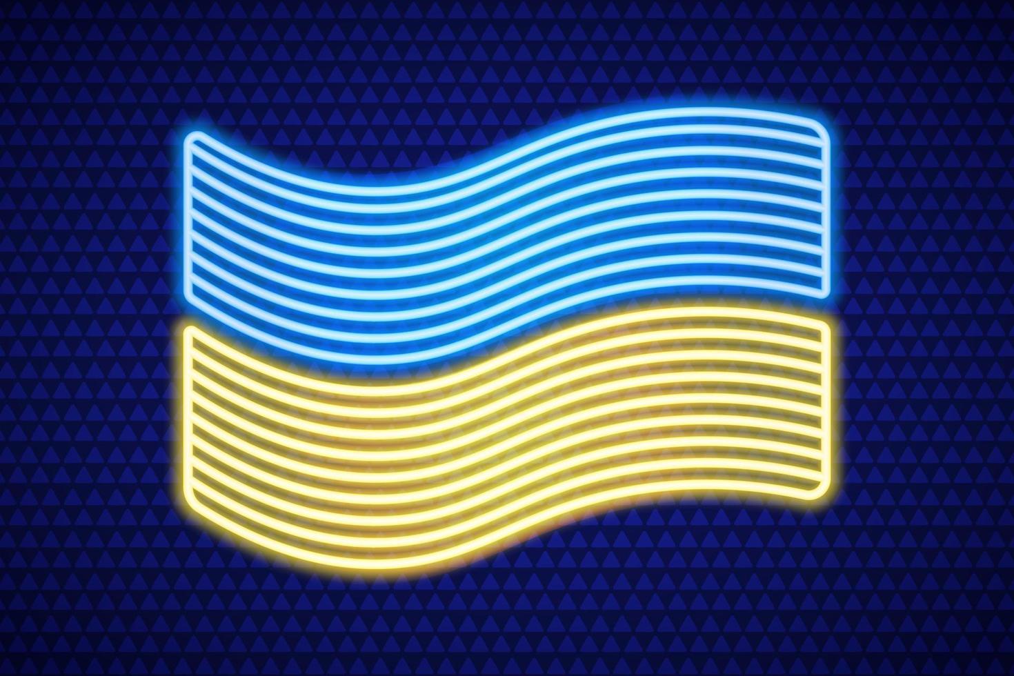 drapeau néon de l'ukraine agitant sur un fond bleu vecteur