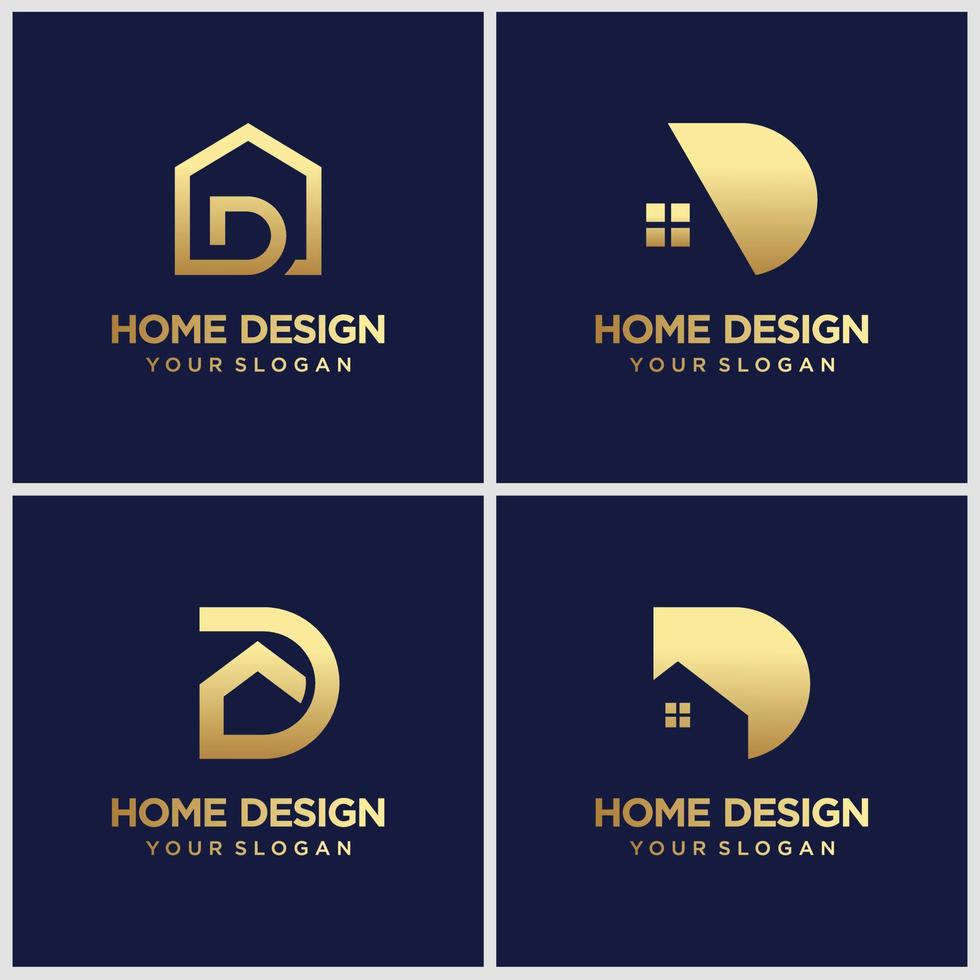 création de logo lettre d dorée minimaliste avec élément de maison. vecteur