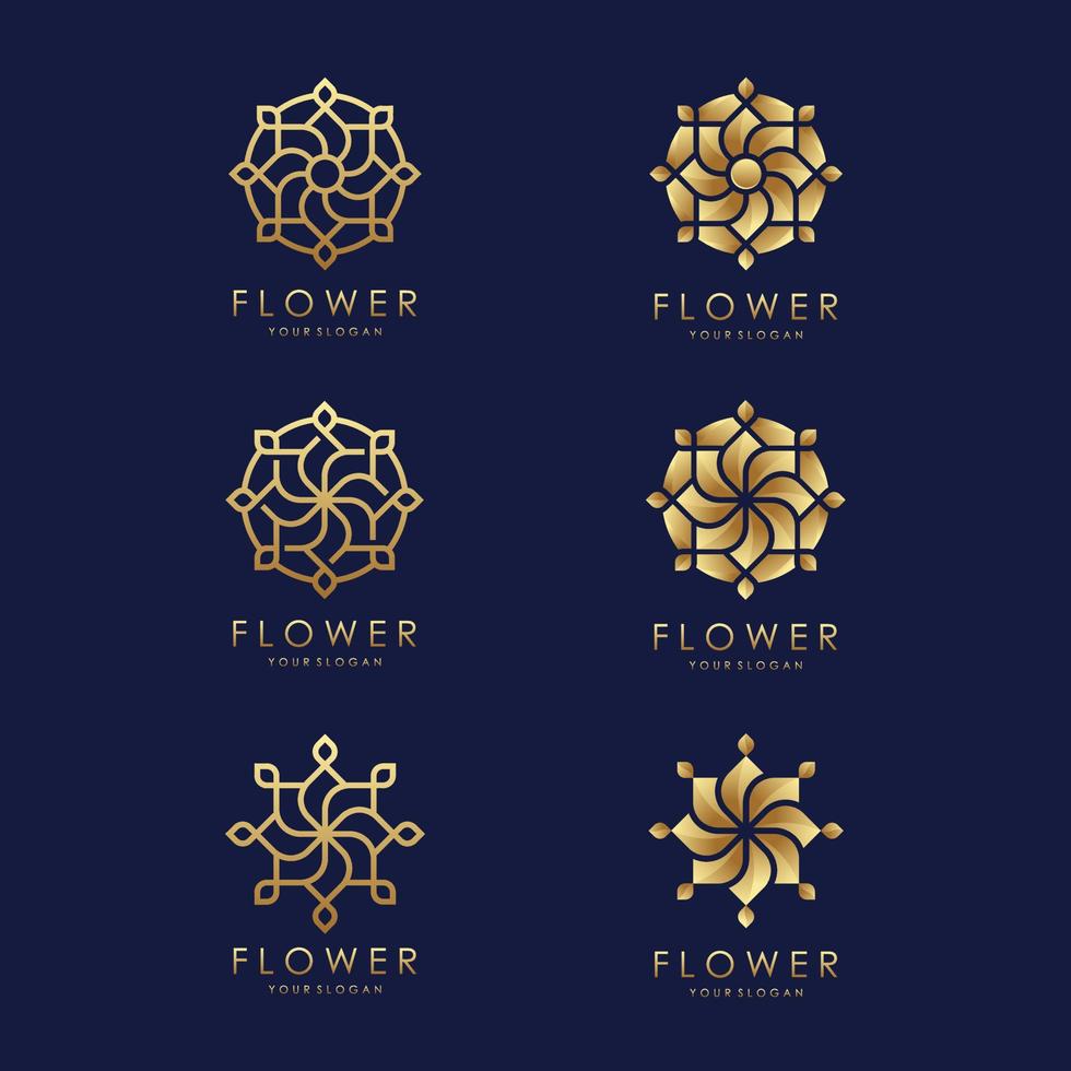 création de logo de fleur élégante dorée minimaliste avec concept d'art en ligne. vecteur