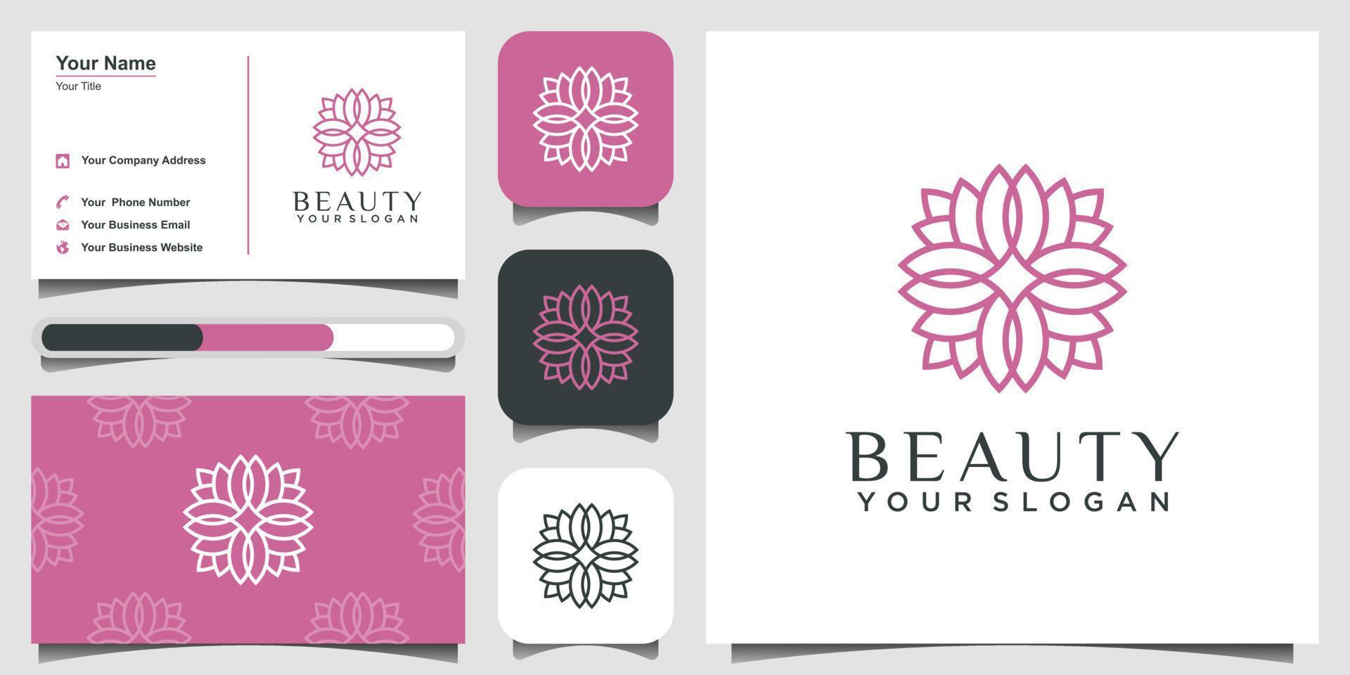 création de logo de fleur avec style d'art en ligne. les logos peuvent être utilisés pour le spa, le salon de beauté, la décoration, la boutique. icône et carte de visite vecteur