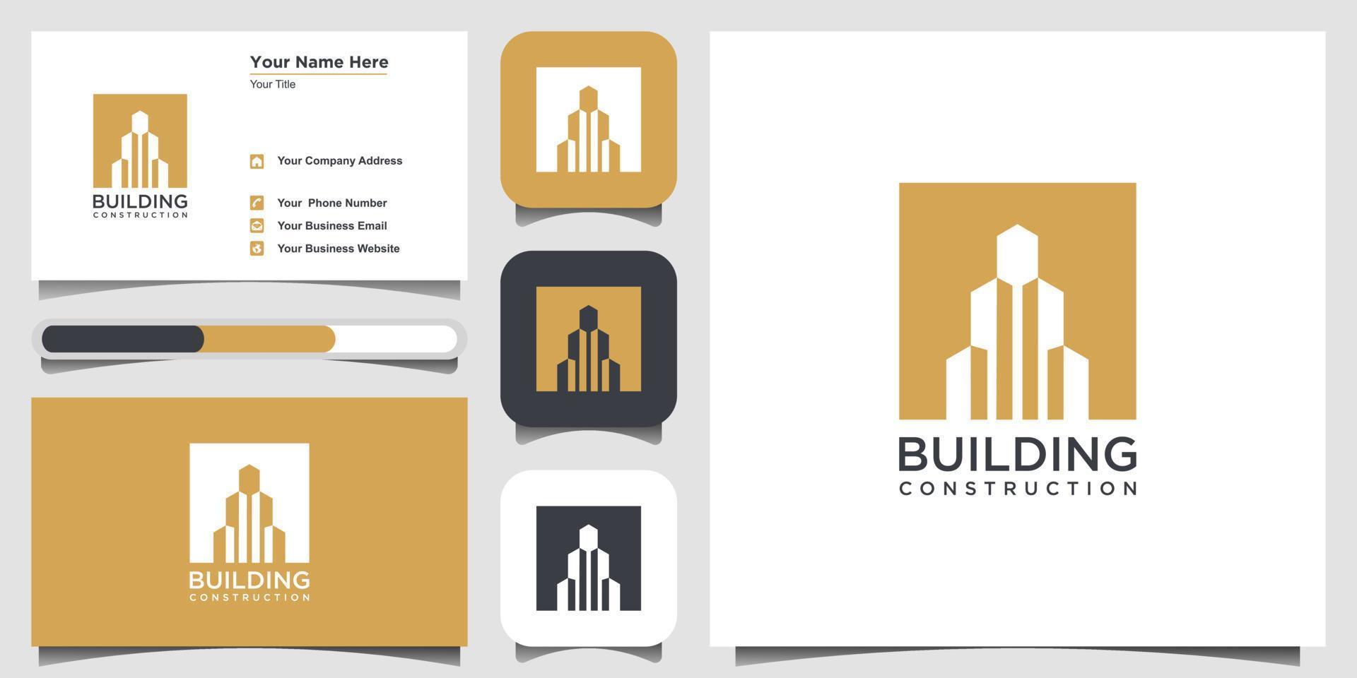 modèle de conception de logo de construction. bâtiment abstrait pour l'inspiration de conception de logo. création de logo, icône et carte de visite vecteur