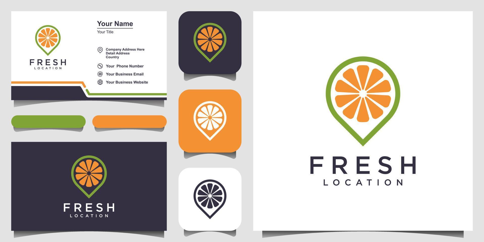 logo de point de jus d'orange, vecteur de logo de nourriture et de restaurant et carte de visite