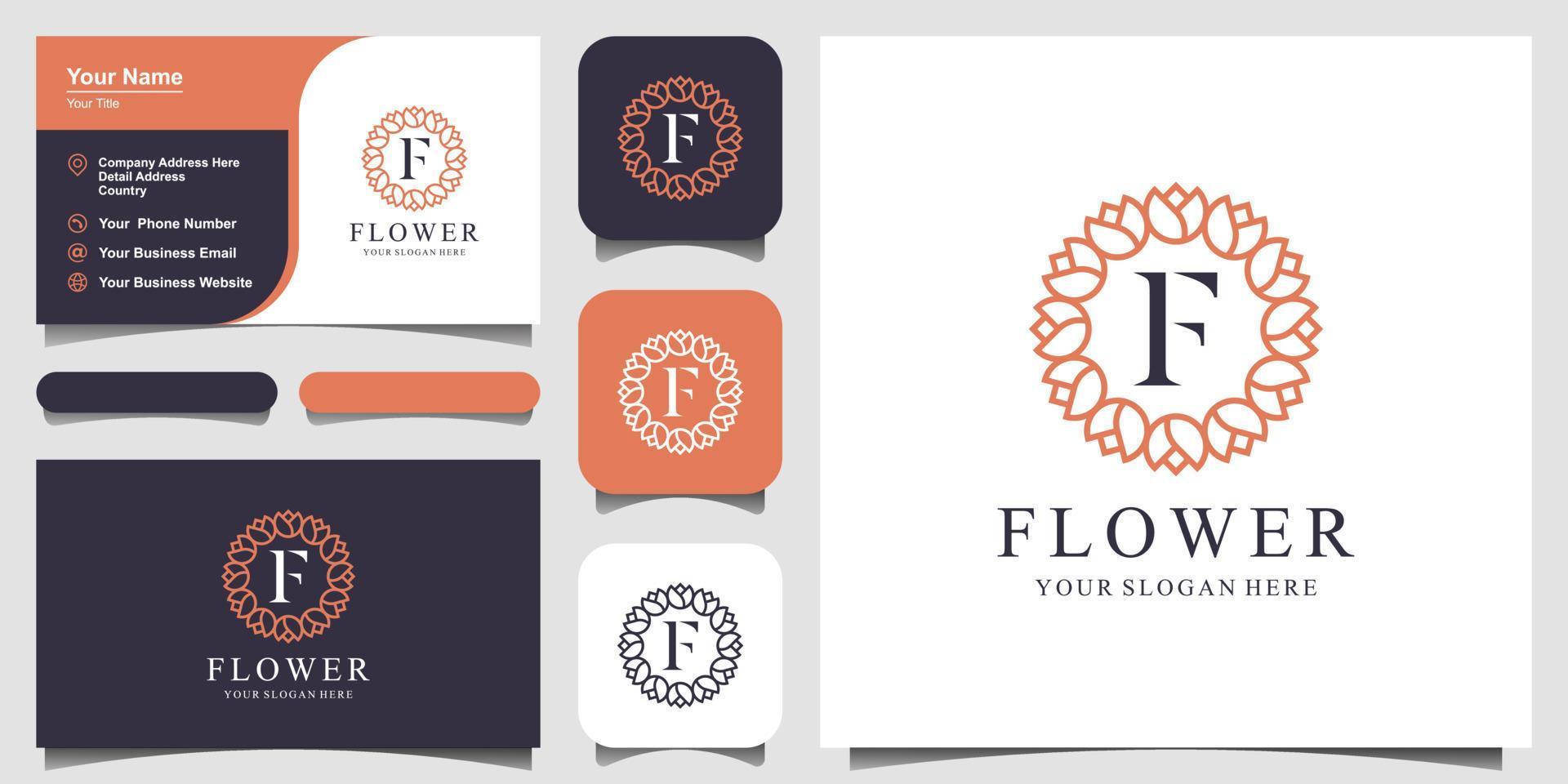 création minimaliste et élégante de logo rose floral pour la beauté, les cosmétiques, le yoga et le spa. création de logo et carte de visite vecteur