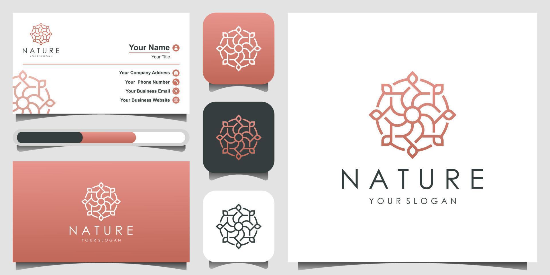 création de logo de fleur avec style d'art en ligne. les logos peuvent être utilisés pour le spa, le salon de beauté, la décoration, la boutique. icône et carte de visite vecteur