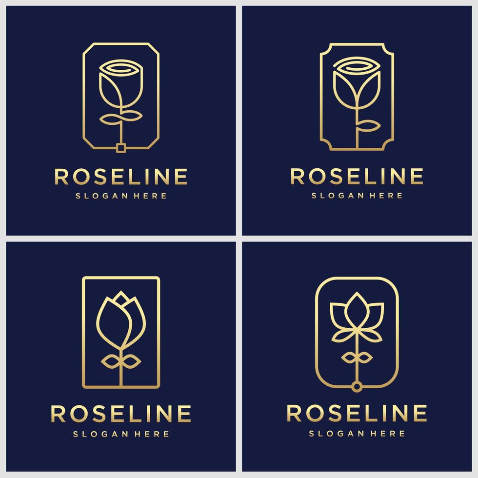 ensemble d'inspiration de conception de logo de beauté, de cosmétiques, de yoga et de spa de rose de fleur élégante minimaliste d'or. vecteur