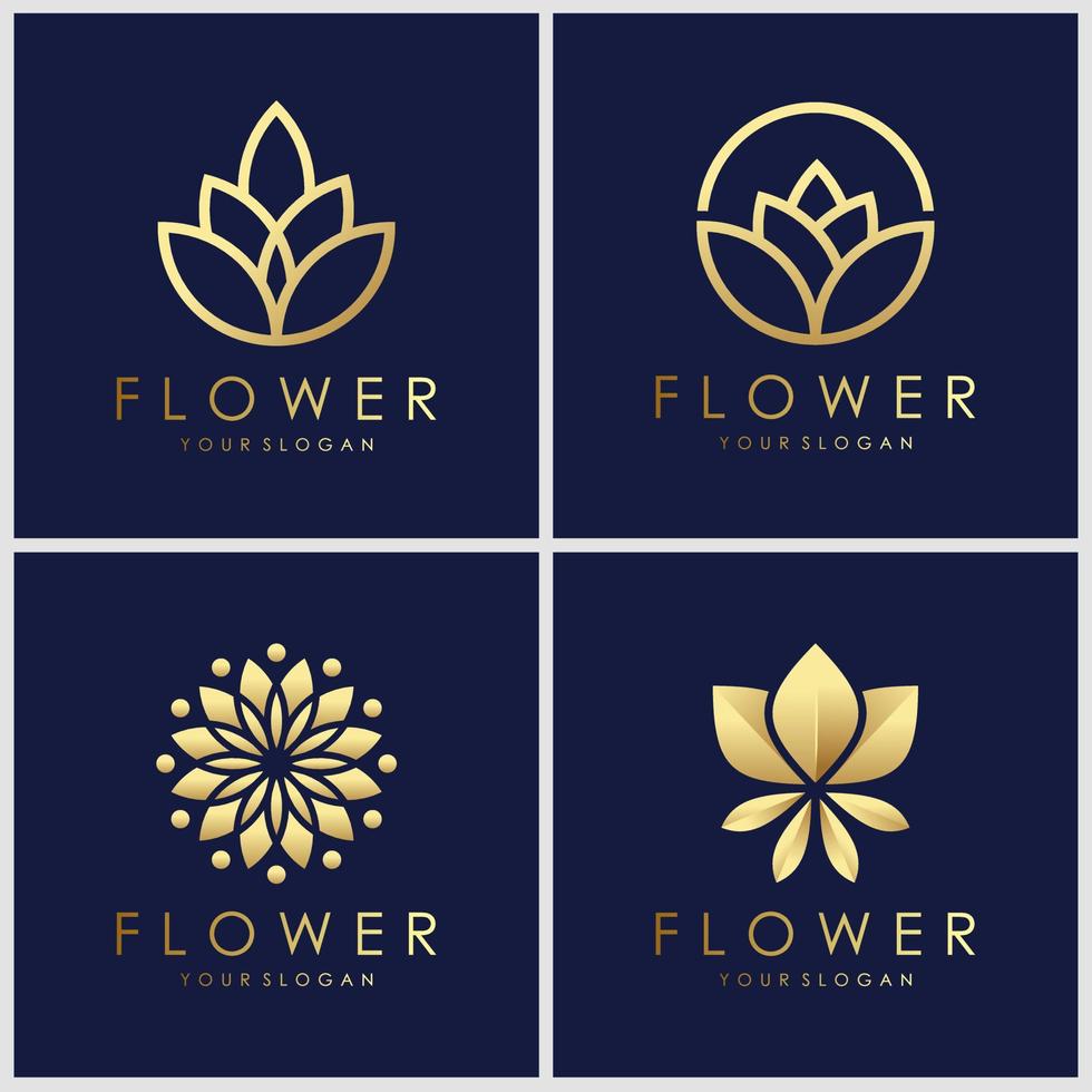 ensemble de création de logo de fleur élégante minimaliste doré. inspiration de conception de logo de cosmétiques, de yoga et de spa. vecteur