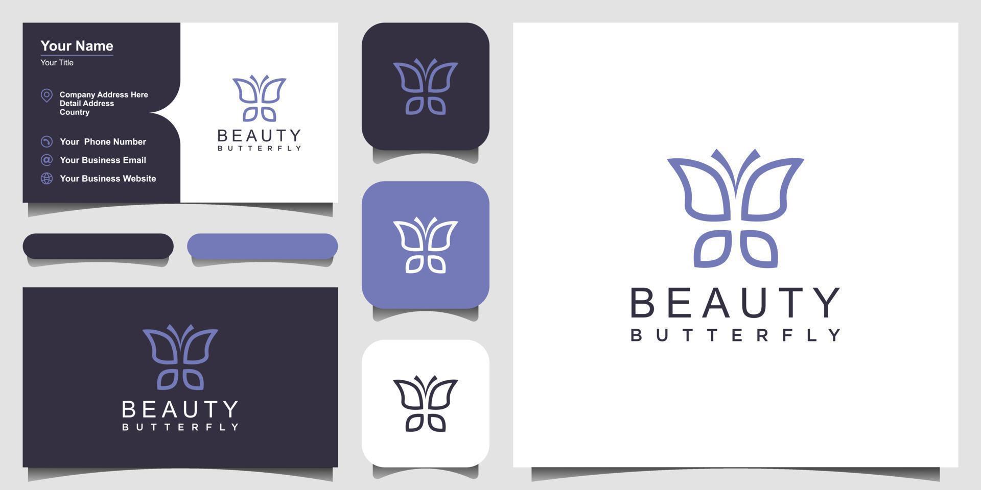 logo en forme de monogramme d'art en ligne papillon minimaliste. beauté, style spa de luxe. création de logo, icône et carte de visite. vecteur