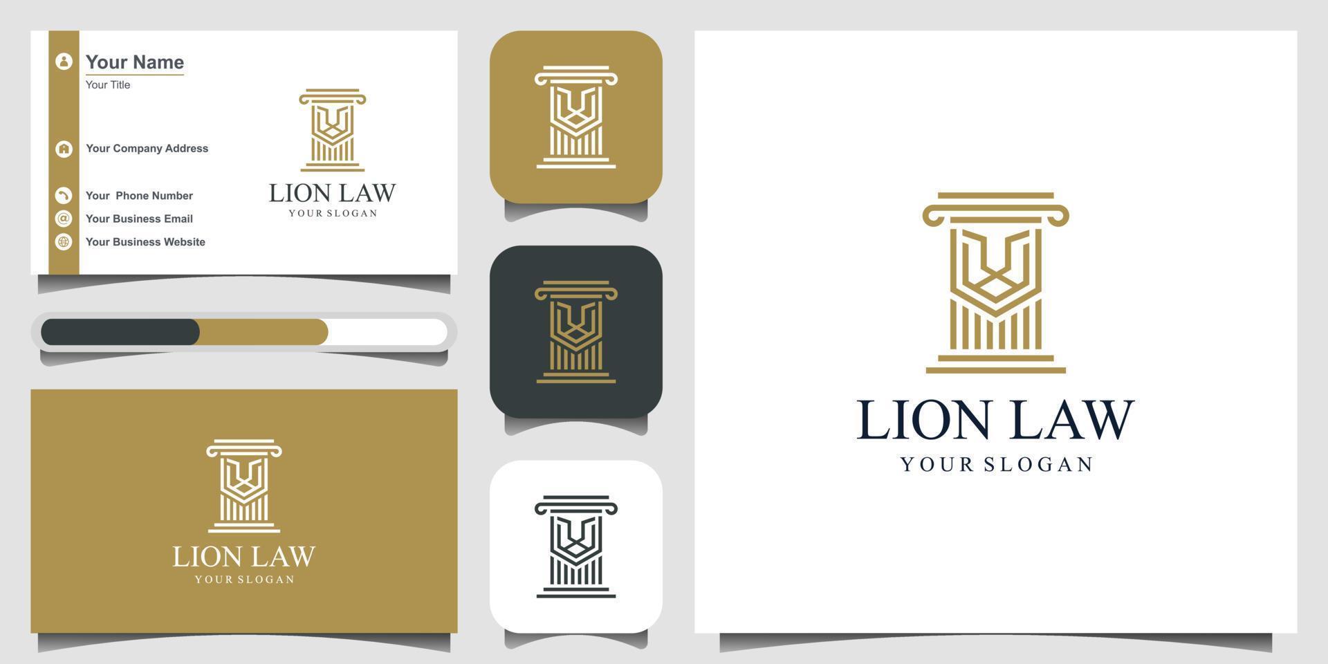 loi du lion avec inspiration de conception de logo de pilier. création de logo et carte de visite vecteur
