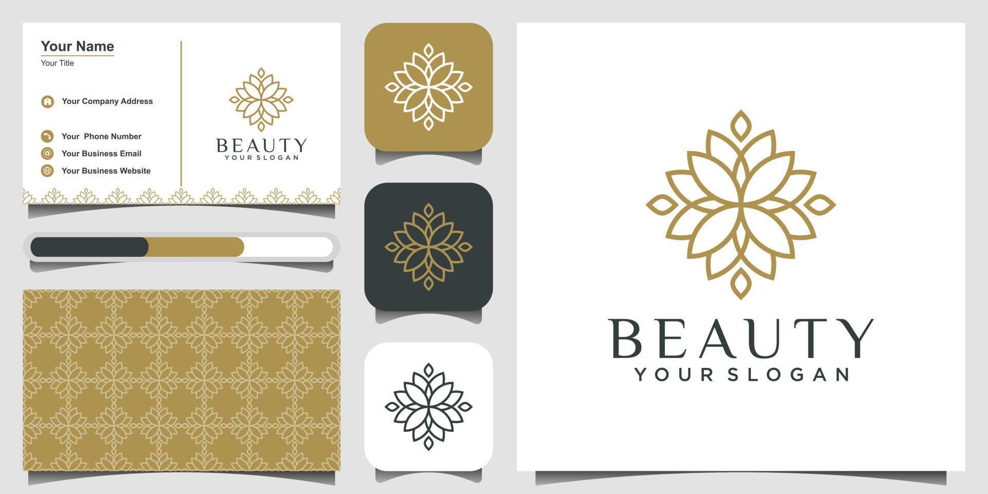 création minimaliste et élégante de logo de fleur rose pour la beauté, les cosmétiques, le yoga et le spa. création de logo et carte de visite vecteur