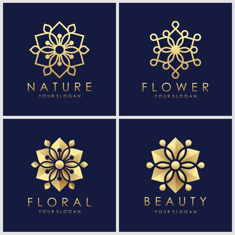 conceptions créatives de logo de fleur d'or avec le style d'art en ligne. les logos peuvent être utilisés pour le spa, le salon de beauté, la décoration, la boutique. vecteur