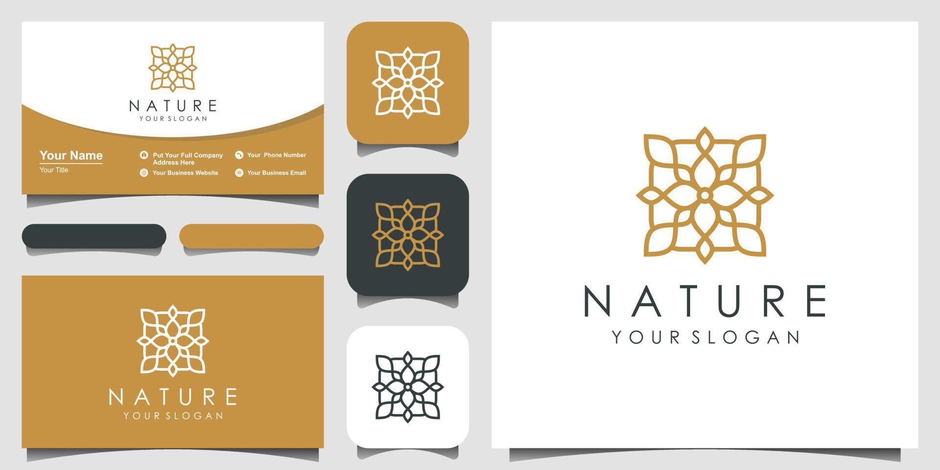 conception minimaliste élégante de logo de feuille et de fleur de rose pour la beauté, les cosmétiques, le yoga et le spa. création de logo et carte de visite vecteur