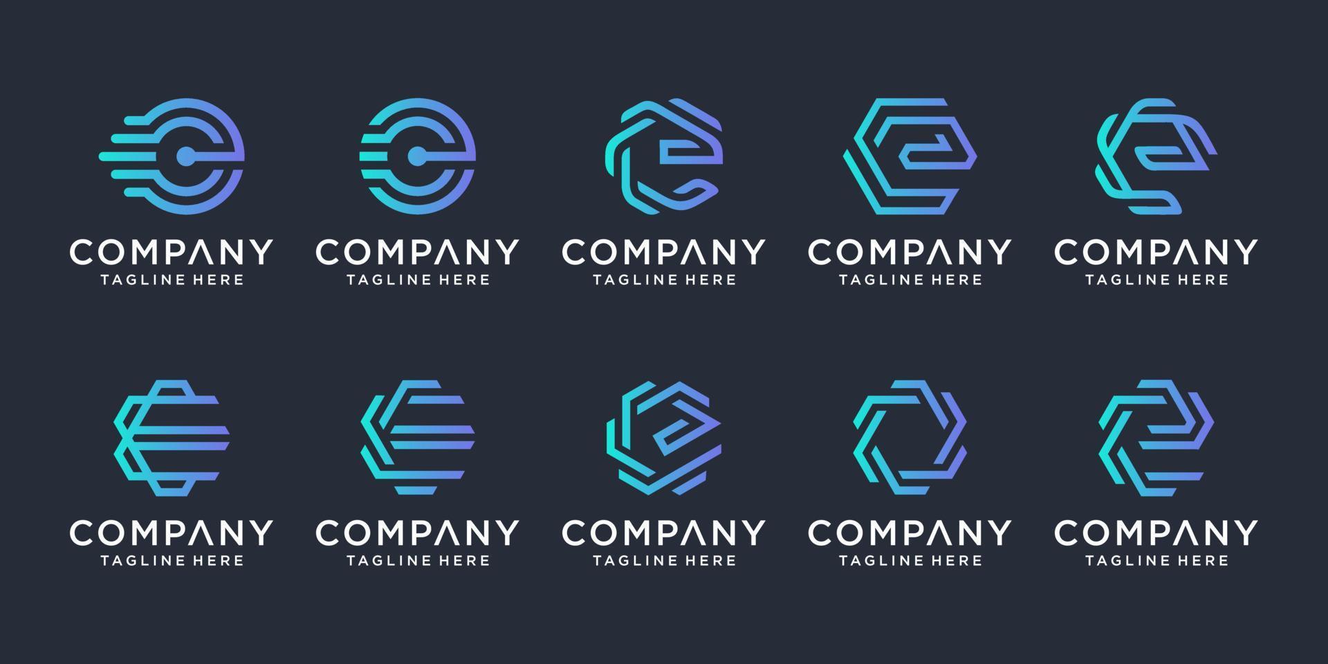 ensemble de modèle de conception de logo créatif lettre e. icônes pour les affaires de luxe, élégantes, simples. vecteur