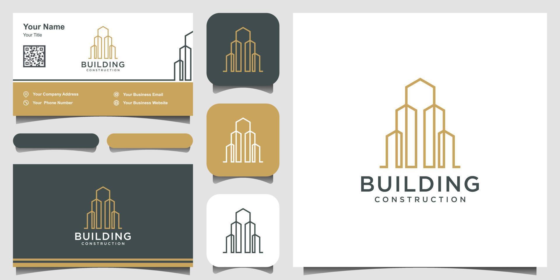 création de logo de construction avec concept de ligne. résumé de la construction de la ville pour l'inspiration de conception de logo. création de logo et carte de visite vecteur