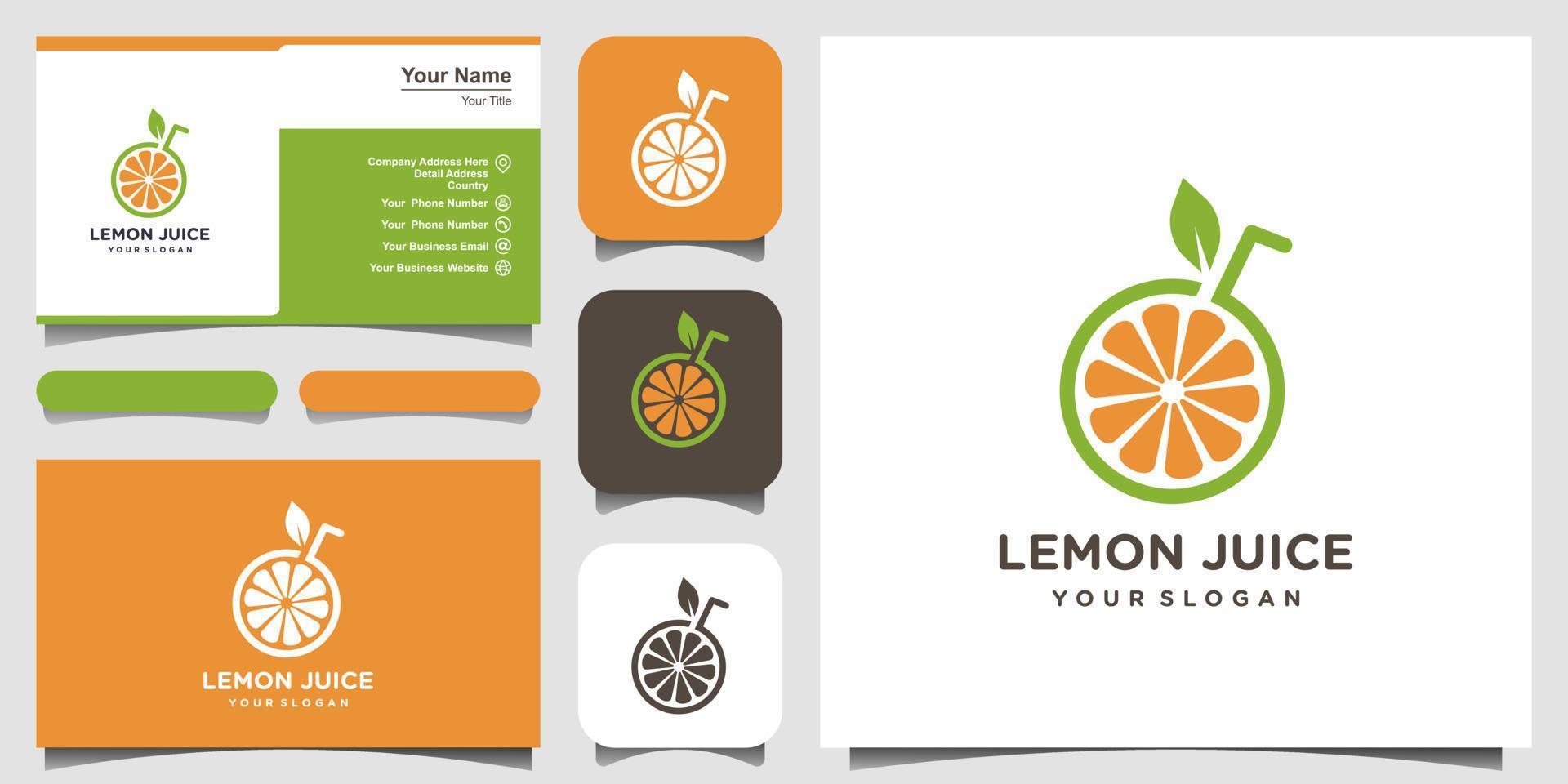 tranche de citron agrumes logo vectoriel plat et conception de carte de visite