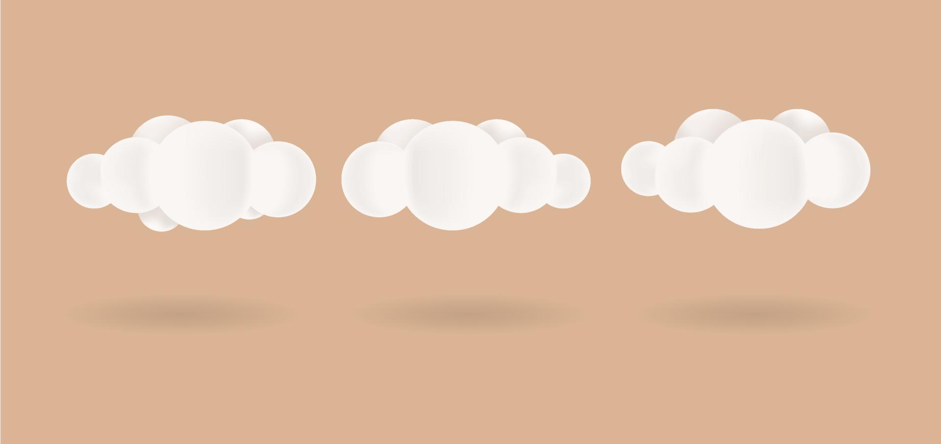 ensemble d'illustration de nuage 3d réaliste isolé sur fond marron vecteur