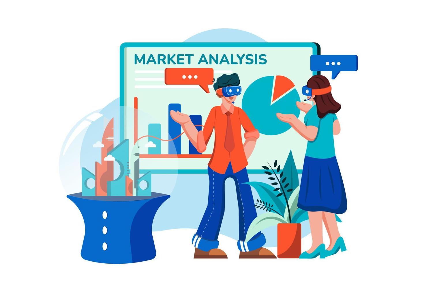 analyse de marché avec la technologie vr vecteur