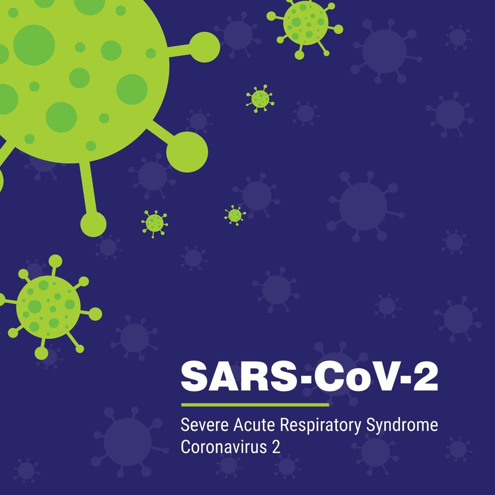 affiche sars coronavirus 2 en violet et vert vecteur