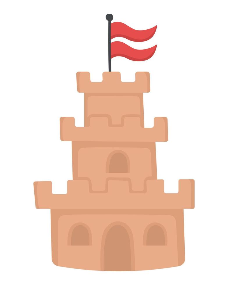 beau château de sable pour jouer sur la plage. doodle clipart plat. toutes les couleurs sont repeintes. vecteur