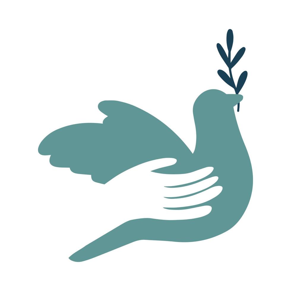 colombe de style de dessin animé de main d'oiseau de paix. journée internationale de la paix, traditionnellement célébrée chaque année. concept de paix dans le monde, vecteur de non-violence.
