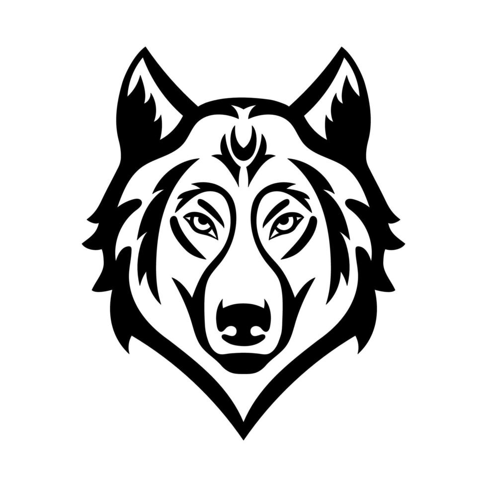 icône tête de loup en noir et blanc. illustration vectorielle pour mascotte et graphique de t-shirt. signe de visage de loup ou de chien isolé sur fond blanc vecteur