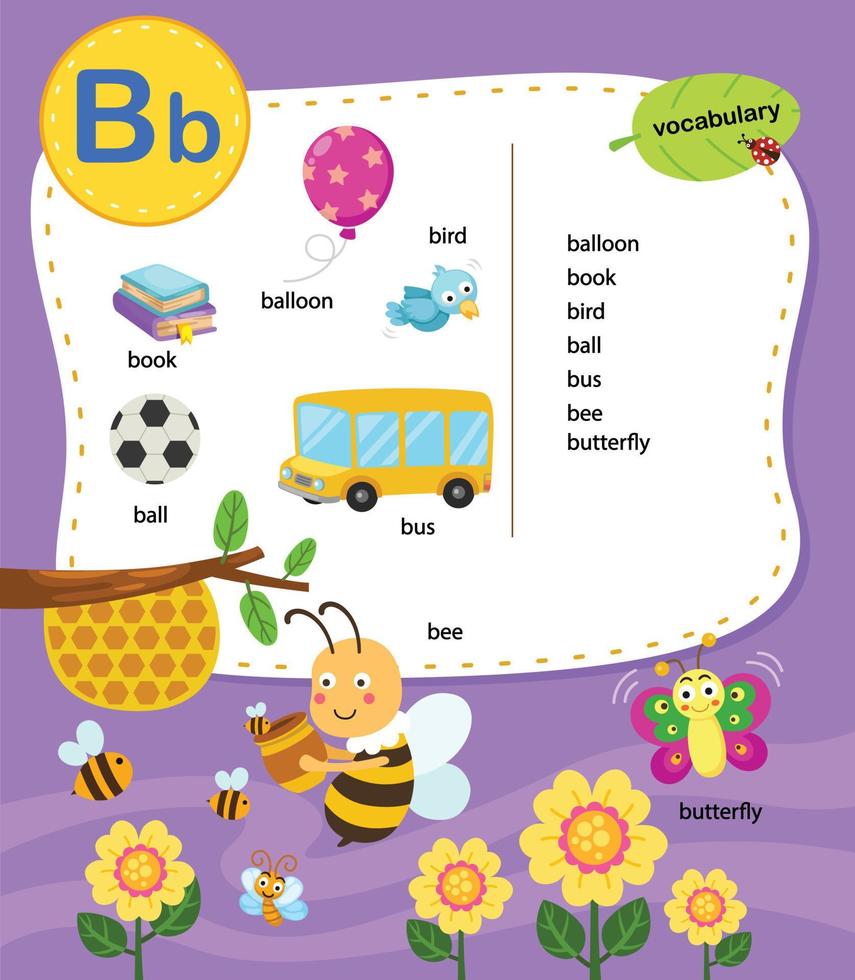 alphabet lettre b éducation vocabulaire illustration, vecteur