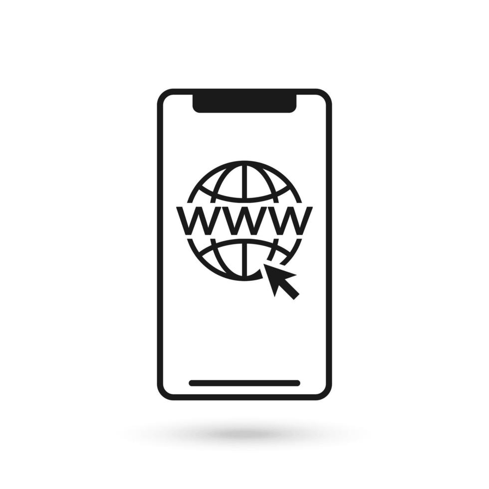 icône de conception plate de téléphone portable avec le signe de globe de www. vecteur