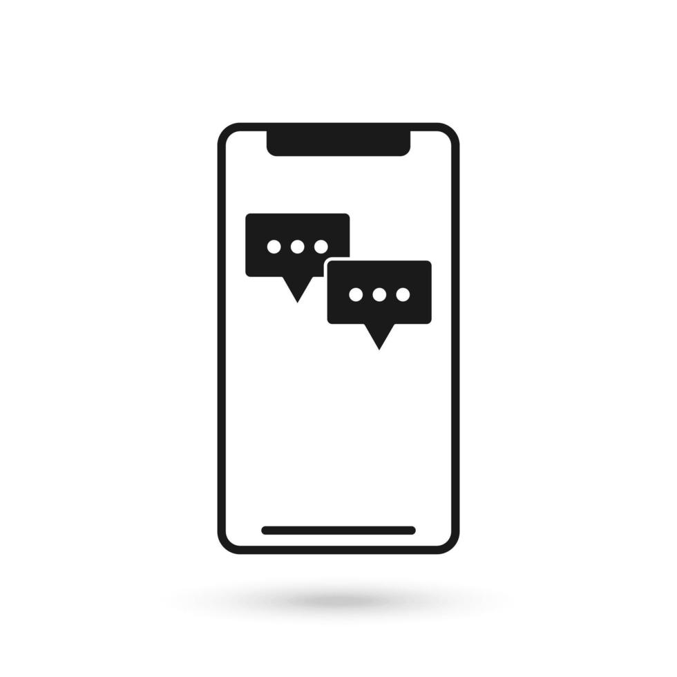 icône du design plat de téléphone portable avec deux symboles de bulles vecteur
