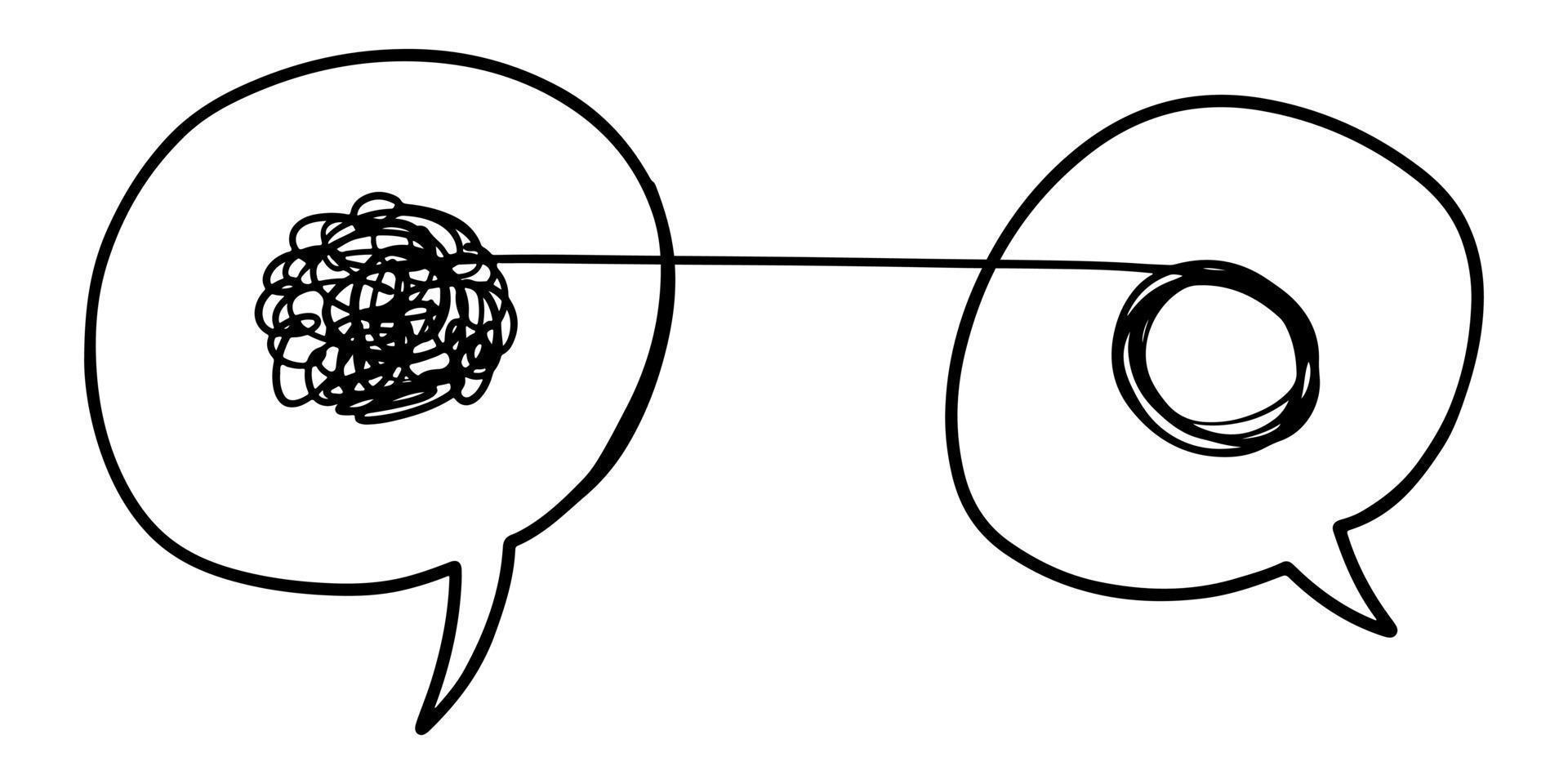 illustration de concept de psychothérapie avec emmêlé et démêlé sur la bulle de dialogue. illustration vectorielle. vecteur