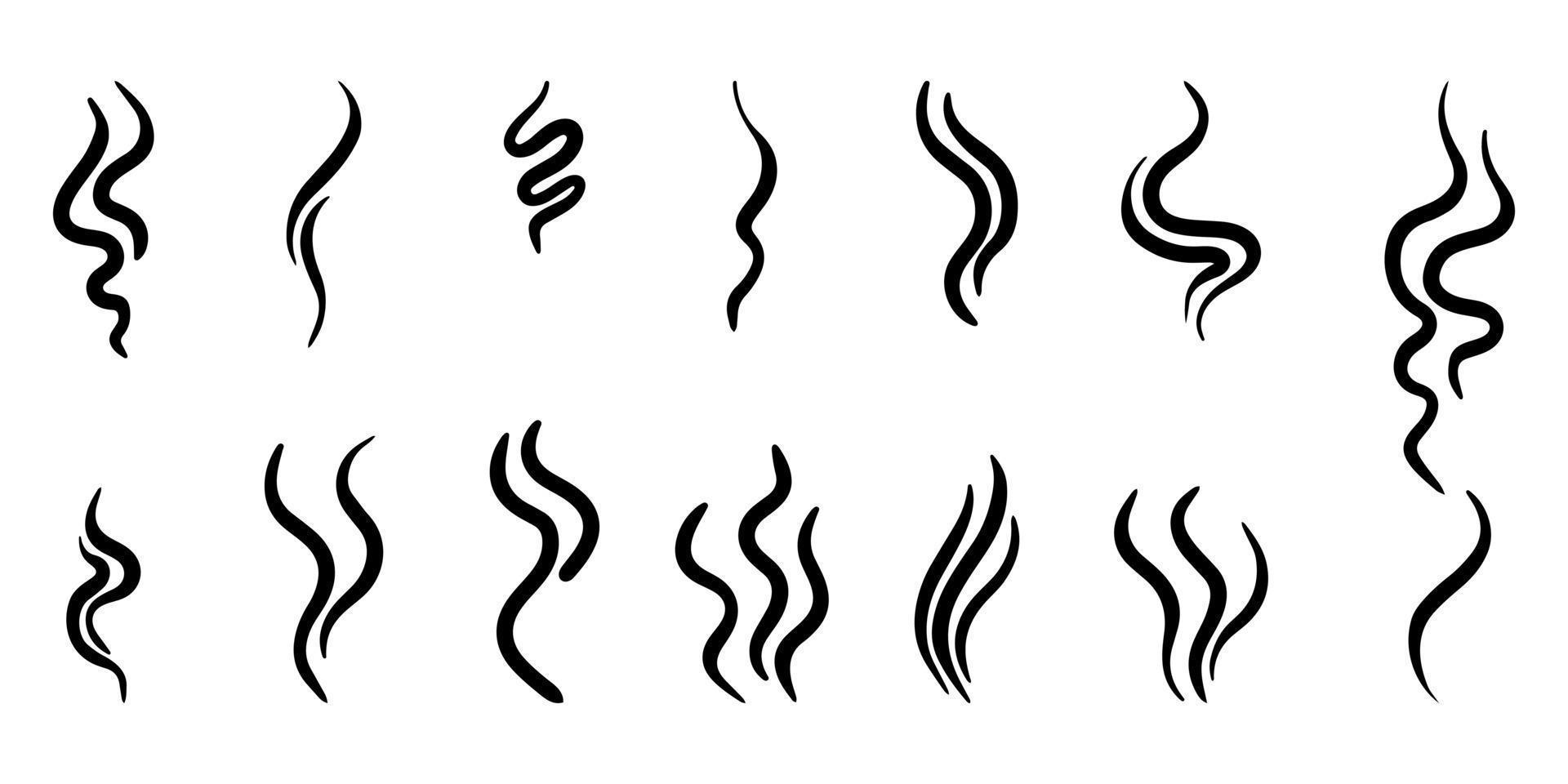 ensemble de symboles de fumée de doodle. icône d'odeur d'arôme. illustration vectorielle dessinés à la main. vecteur