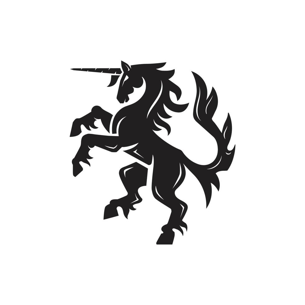 cheval licorne héraldique avec corne de la mythologie rampant sur ses pattes arrière vecteur