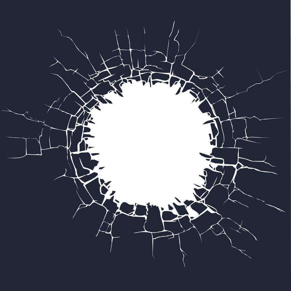 trou rond avec de nombreuses fissures. un cadre avec un trou rond interne et de nombreuses fissures divergentes sur les côtés. vecteur