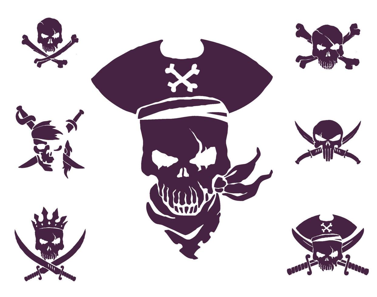 collection bordeaux de 7 crânes vectoriels que vous pouvez utiliser ces crânes de pirates pour imprimer sur des t-shirts, des vêtements, des drapeaux de pirates, des tasses, des oreillers, des snowboards et d'autres articles et choses. vecteur