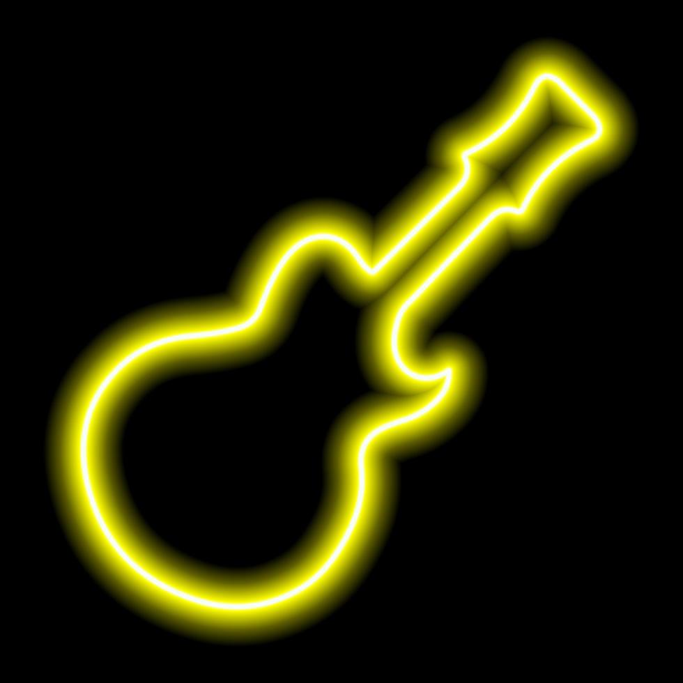 silhouette de guitare néon jaune simple sur fond noir vecteur
