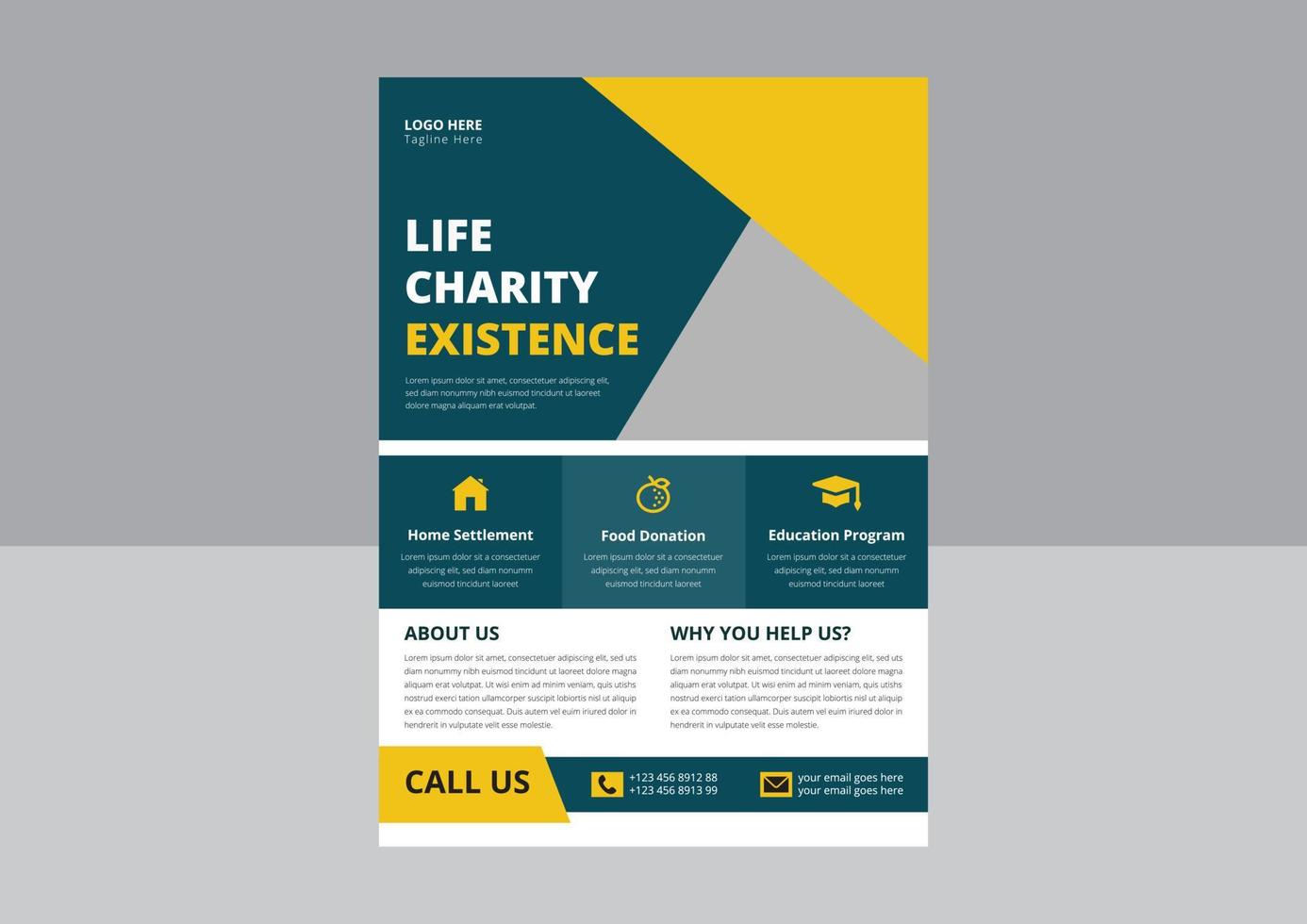 modèle de flyer de charité. modèles de conception de flyer d'affiche d'existence et de don de charité de la vie. dépliants caritatifs pour les collectes de fonds. aider votre dépliant caritatif. vecteur