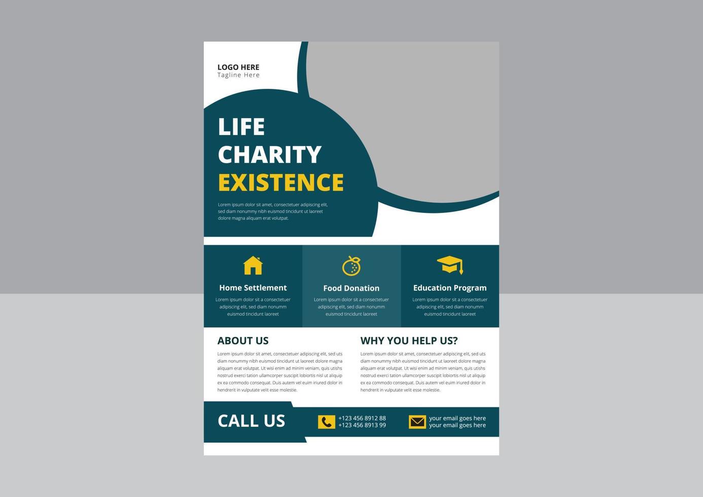 modèle de flyer de charité. modèles de conception de flyer d'affiche d'existence et de don de charité de la vie. dépliants caritatifs pour les collectes de fonds. aider votre dépliant caritatif. vecteur