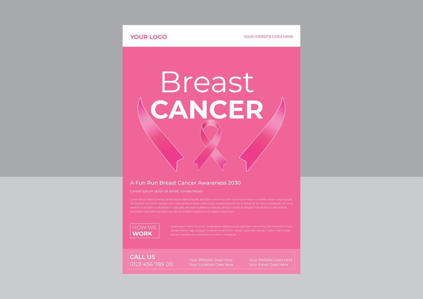 modèle de conception de flyer de cancer du sein, modèle de flyer de sensibilisation au cancer du sein, flyer de bannière de ruban rose du mois de sensibilisation au cancer du sein d'octobre. vecteur