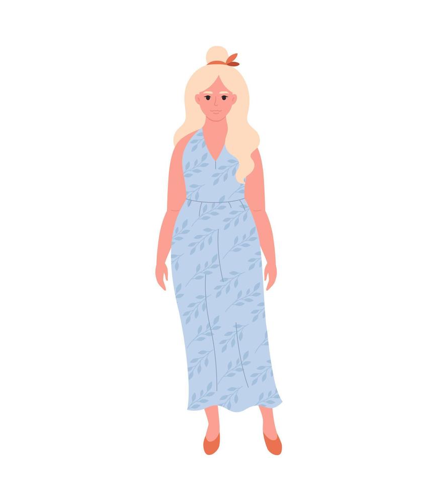 jeune femme blonde moderne en robe longue. look élégant à la mode vecteur