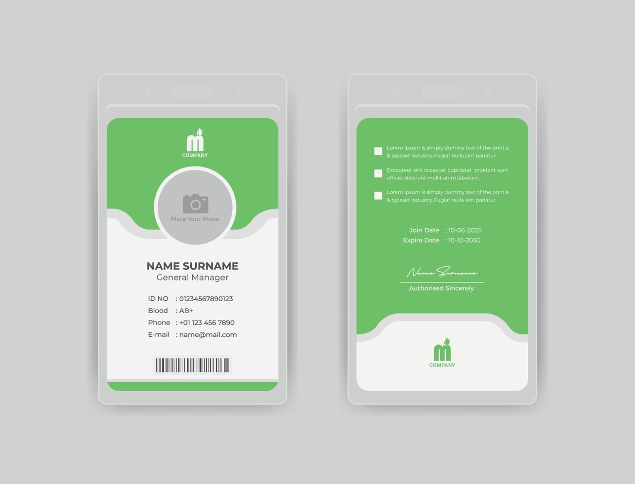 couleur verte et vecteur gratuit de carte d'identité de forme moderne