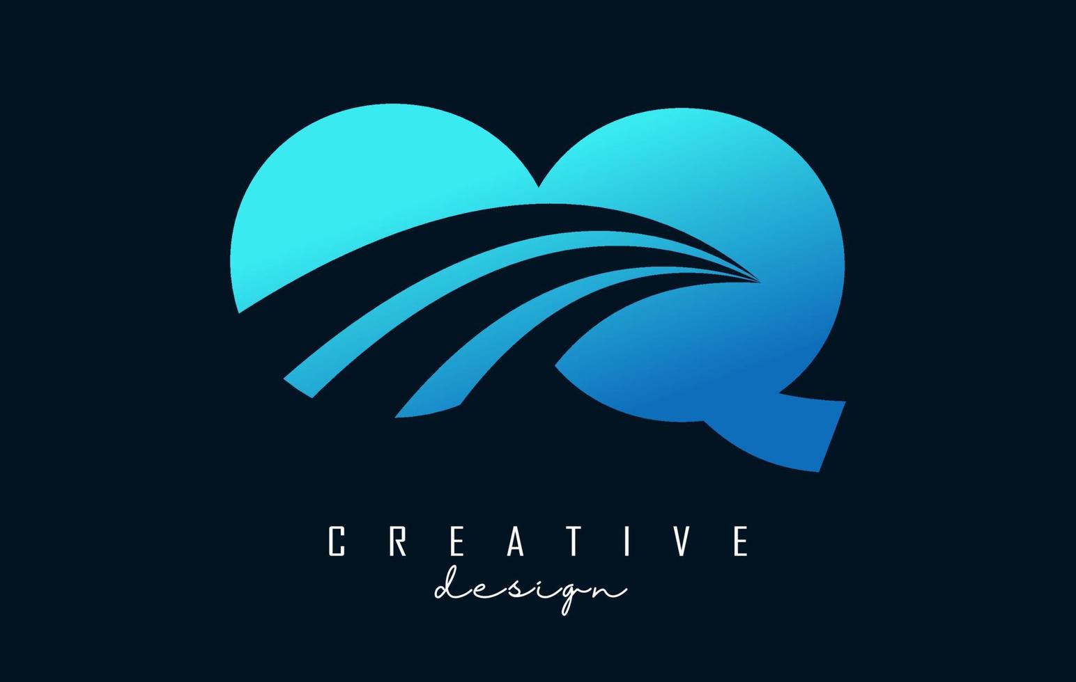 lettres bleues créatives logo oq oq avec lignes directrices et conception de concept de route. lettres avec un dessin géométrique. vecteur