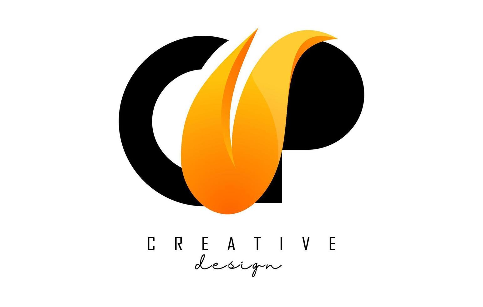 illustration vectorielle de lettres abstraites cp cp avec flammes de feu et design swoosh orange. vecteur