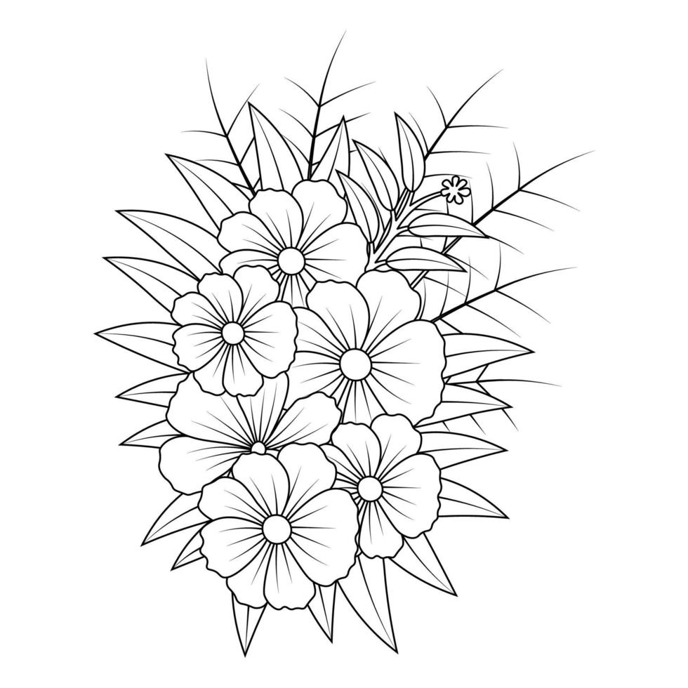 Élément de page de livre de coloriage de fleurs avec illustration graphique vecteur