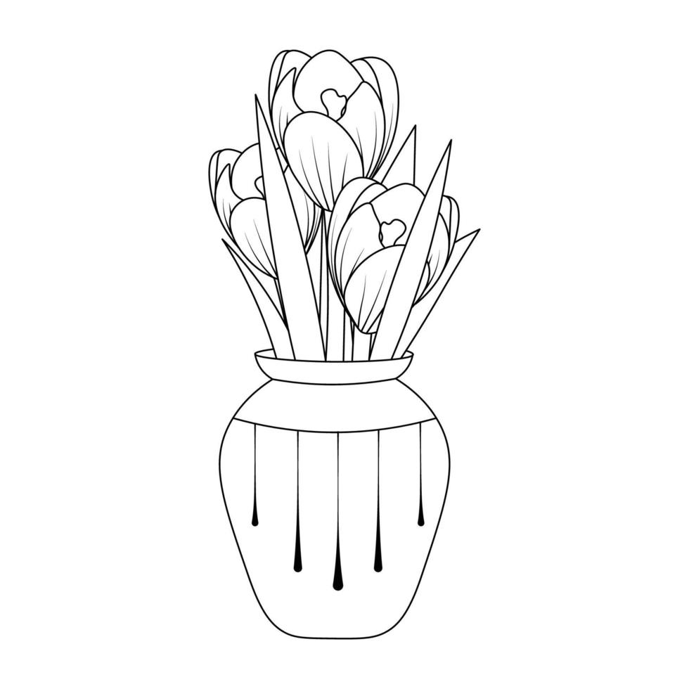 illustration de page de livre de coloriage de pot de fleur créatif avec fleur de fleur vecteur