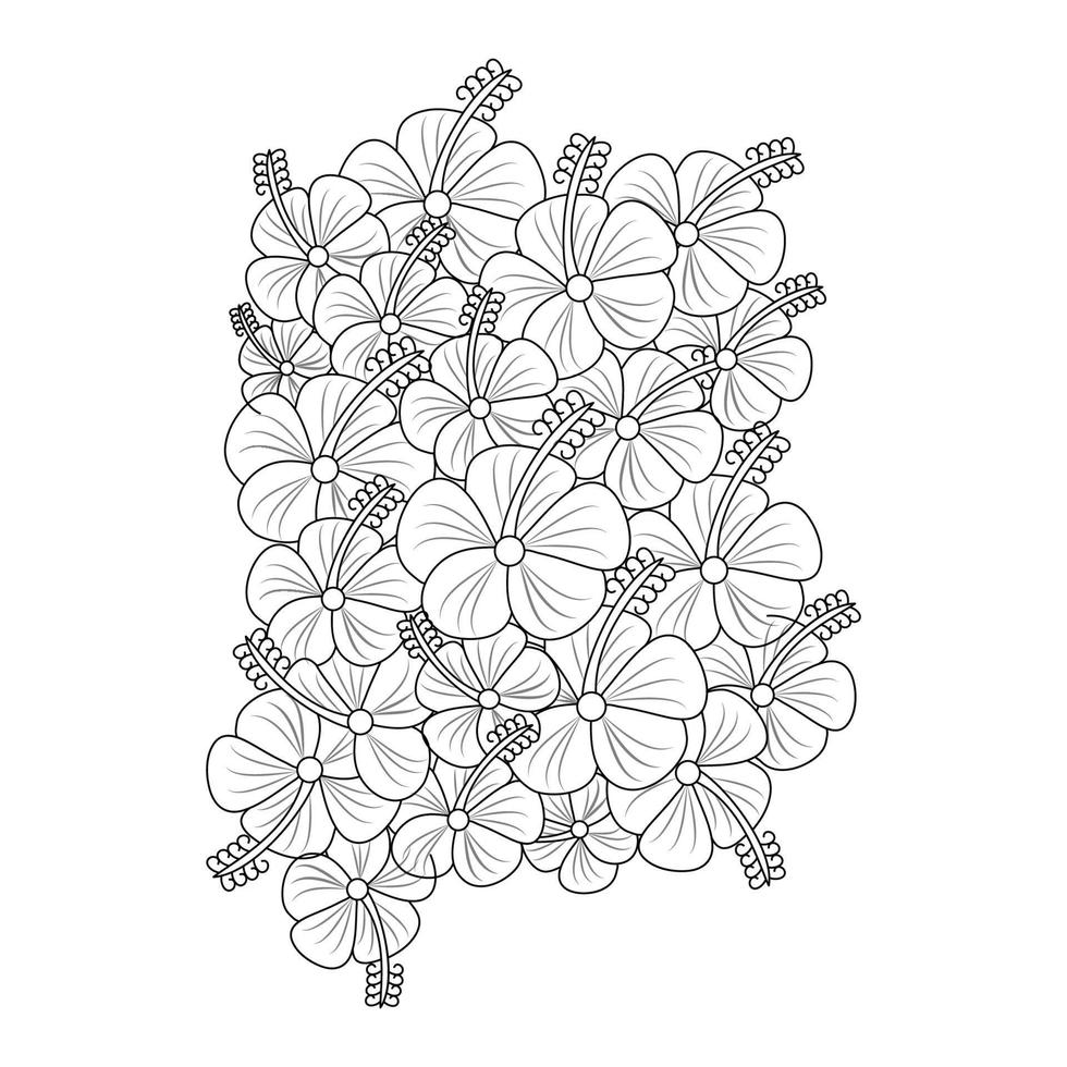 fleur d'hibiscus dessin au trait noir trait illustration vectorielle croquis sur fond blanc vecteur